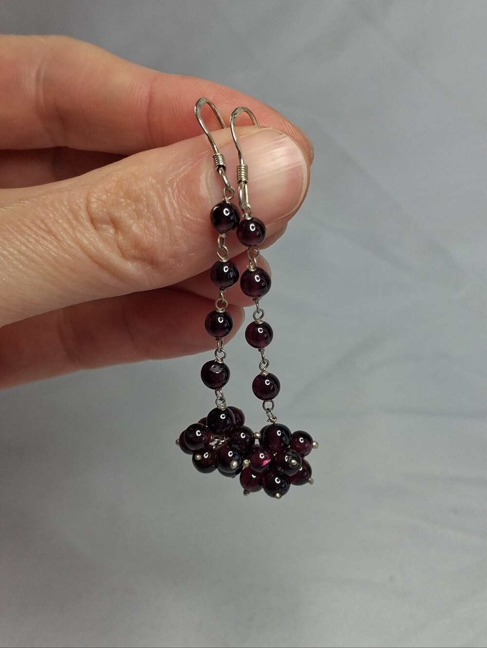 Sterling Silver And Genuine Garnet Bead Drop Earrings